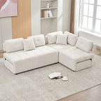 91.73  L-Shaped 4-Seat Sectional Sofa with 2 Hidden Stools, 2 Removable Lumbar Cushions, and Durable Chenille Fabric