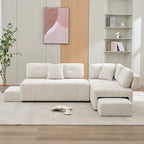 91.73  L-Shaped 4-Seat Sectional Sofa with 2 Hidden Stools, 2 Removable Lumbar Cushions, and Durable Chenille Fabric