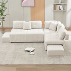 91.73  L-Shaped 4-Seat Sectional Sofa with 2 Hidden Stools, 2 Removable Lumbar Cushions, and Durable Chenille Fabric