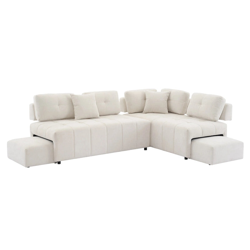 91.73  L-Shaped 4-Seat Sectional Sofa with 2 Hidden Stools, 2 Removable Lumbar Cushions, and Durable Chenille Fabric