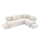 91.73  L-Shaped 4-Seat Sectional Sofa with 2 Hidden Stools, 2 Removable Lumbar Cushions, and Durable Chenille Fabric