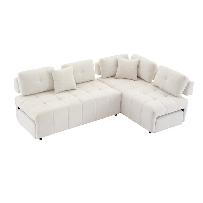 91.73  L-Shaped 4-Seat Sectional Sofa with 2 Hidden Stools, 2 Removable Lumbar Cushions, and Durable Chenille Fabric