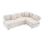 91.73  L-Shaped 4-Seat Sectional Sofa with 2 Hidden Stools, 2 Removable Lumbar Cushions, and Durable Chenille Fabric