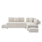 91.73  L-Shaped 4-Seat Sectional Sofa with 2 Hidden Stools, 2 Removable Lumbar Cushions, and Durable Chenille Fabric