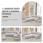 91.73  L-Shaped 4-Seat Sectional Sofa with 2 Hidden Stools, 2 Removable Lumbar Cushions, and Durable Chenille Fabric