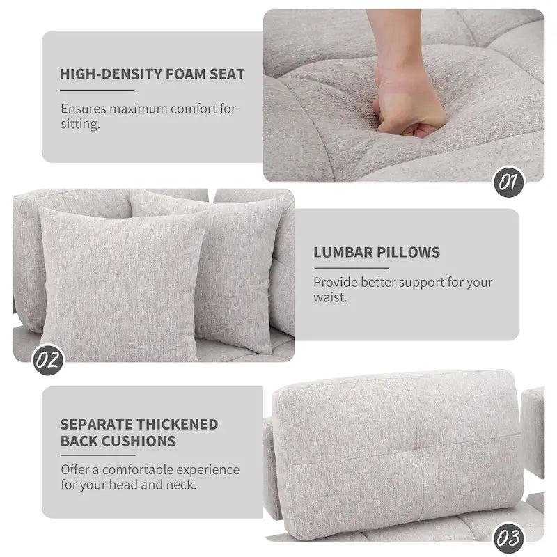 91.73  L-Shaped 4-Seat Sectional Sofa with 2 Hidden Stools, 2 Removable Lumbar Cushions, and Durable Chenille Fabric
