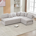91.73  L-Shaped 4-Seat Sectional Sofa with 2 Hidden Stools, 2 Removable Lumbar Cushions, and Durable Chenille Fabric
