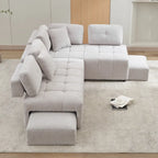 91.73  L-Shaped 4-Seat Sectional Sofa with 2 Hidden Stools, 2 Removable Lumbar Cushions, and Durable Chenille Fabric