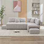 91.73  L-Shaped 4-Seat Sectional Sofa with 2 Hidden Stools, 2 Removable Lumbar Cushions, and Durable Chenille Fabric