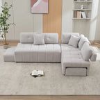 91.73  L-Shaped 4-Seat Sectional Sofa with 2 Hidden Stools, 2 Removable Lumbar Cushions, and Durable Chenille Fabric