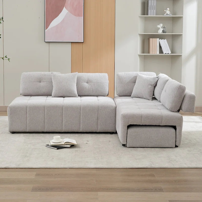 91.73  L-Shaped 4-Seat Sectional Sofa with 2 Hidden Stools, 2 Removable Lumbar Cushions, and Durable Chenille Fabric