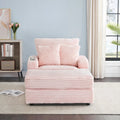 Pink 39.37  Corduroy Upholstered Single Armchair Sofa with Ottoman and Cup Holder for Lving Room