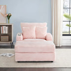 Pink 39.37  Corduroy Upholstered Single Armchair Sofa with Ottoman and Cup Holder for Lving Room