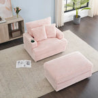 Pink 39.37  Corduroy Upholstered Single Armchair Sofa with Ottoman and Cup Holder for Lving Room