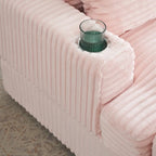 Pink 39.37  Corduroy Upholstered Single Armchair Sofa with Ottoman and Cup Holder for Lving Room