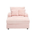 Pink 39.37  Corduroy Upholstered Single Armchair Sofa with Ottoman and Cup Holder for Lving Room