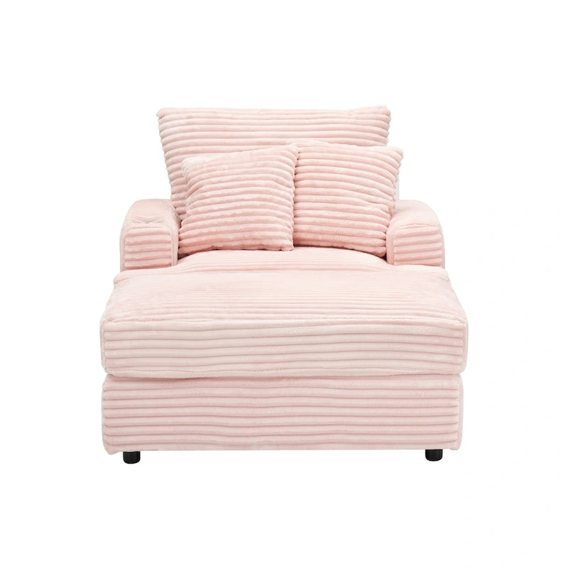 Pink 39.37  Corduroy Upholstered Single Armchair Sofa with Ottoman and Cup Holder for Lving Room
