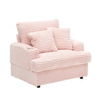 Pink 39.37  Corduroy Upholstered Single Armchair Sofa with Ottoman and Cup Holder for Lving Room