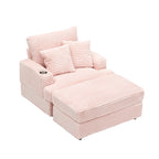 Pink 39.37  Corduroy Upholstered Single Armchair Sofa with Ottoman and Cup Holder for Lving Room