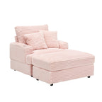 Pink 39.37  Corduroy Upholstered Single Armchair Sofa with Ottoman and Cup Holder for Lving Room