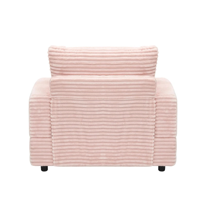 Pink 39.37  Corduroy Upholstered Single Armchair Sofa with Ottoman and Cup Holder for Lving Room
