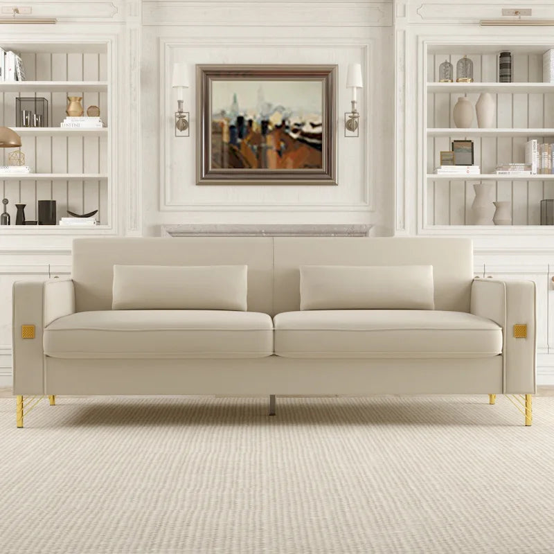 Modern 85.63  Velvet 3-seater Sofa with Gold Accents and Plush Cushions for Living Room