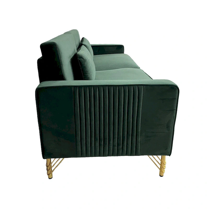Modern 85.63  Velvet 3-seater Sofa with Gold Accents and Plush Cushions for Living Room