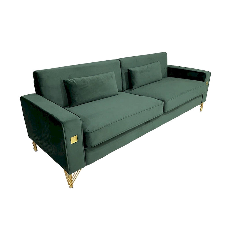 Modern 85.63  Velvet 3-seater Sofa with Gold Accents and Plush Cushions for Living Room