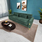 Modern 85.63  Velvet 3-seater Sofa with Gold Accents and Plush Cushions for Living Room