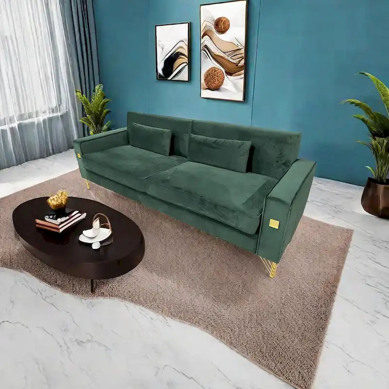 Modern 85.63  Velvet 3-seater Sofa with Gold Accents and Plush Cushions for Living Room