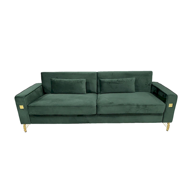 Modern 85.63  Velvet 3-seater Sofa with Gold Accents and Plush Cushions for Living Room