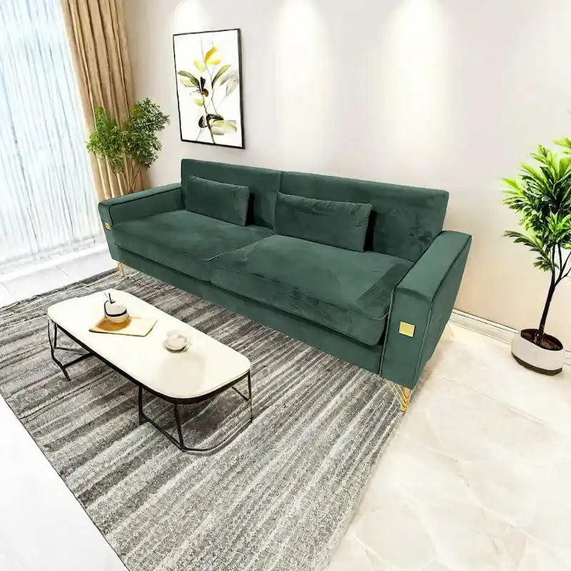 Modern 85.63  Velvet 3-seater Sofa with Gold Accents and Plush Cushions for Living Room
