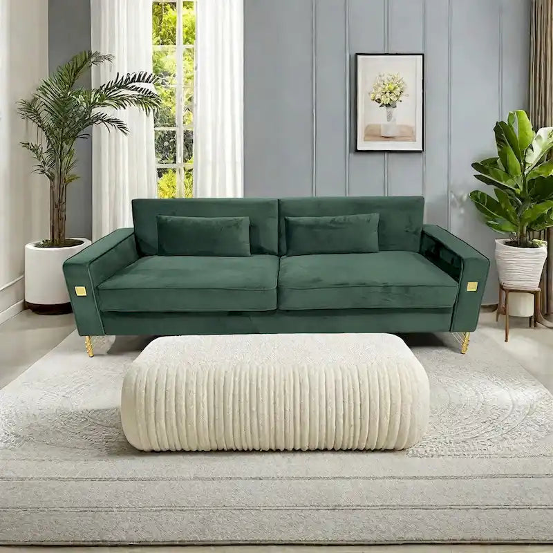 Modern 85.63  Velvet 3-seater Sofa with Gold Accents and Plush Cushions for Living Room
