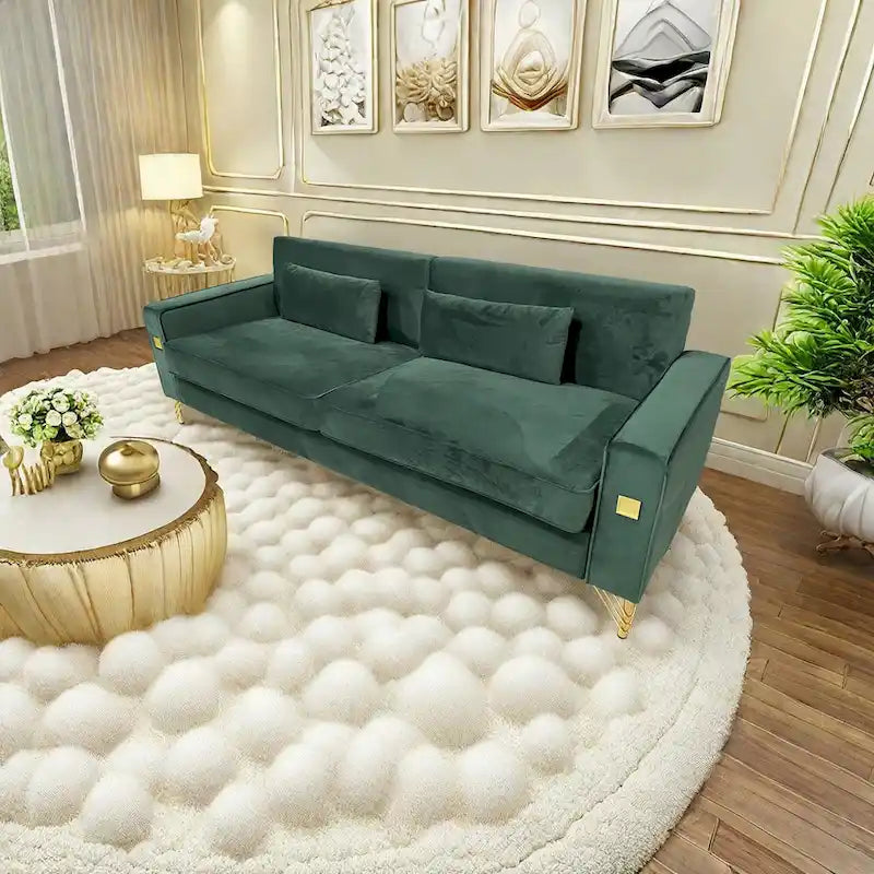 Modern 85.63  Velvet 3-seater Sofa with Gold Accents and Plush Cushions for Living Room