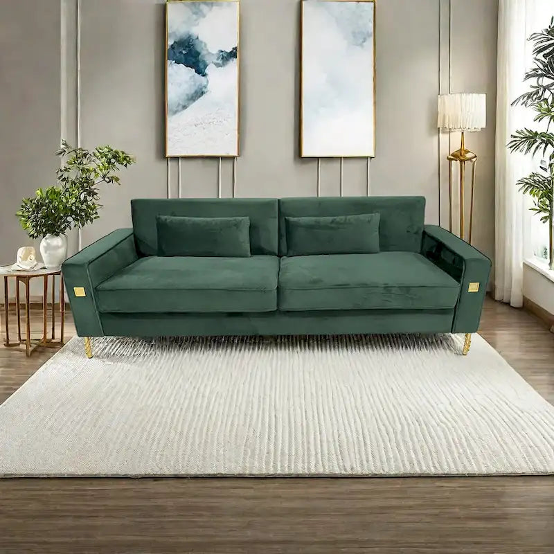 Modern 85.63  Velvet 3-seater Sofa with Gold Accents and Plush Cushions for Living Room