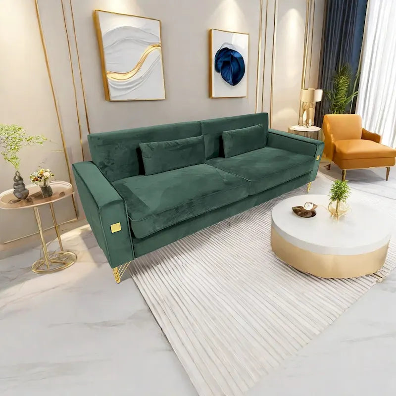 Modern 85.63  Velvet 3-seater Sofa with Gold Accents and Plush Cushions for Living Room