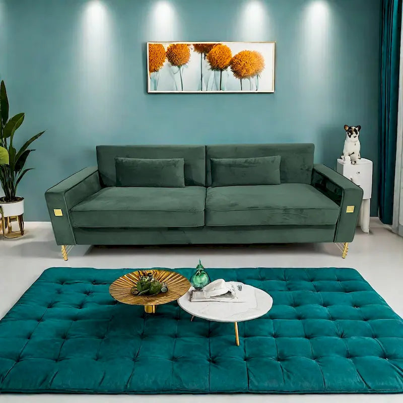 Modern 85.63  Velvet 3-seater Sofa with Gold Accents and Plush Cushions for Living Room