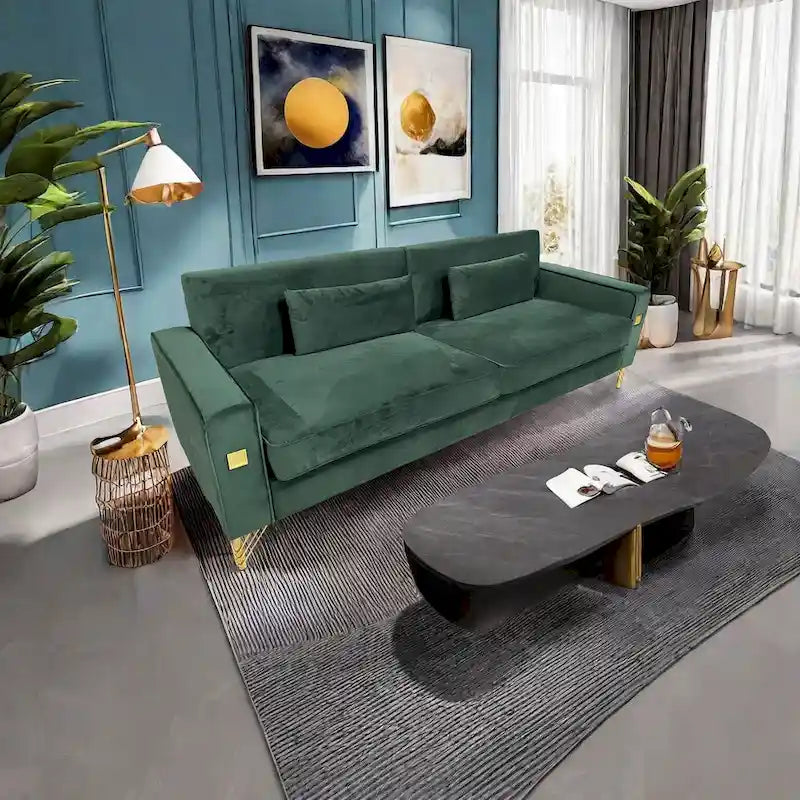 Modern 85.63  Velvet 3-seater Sofa with Gold Accents and Plush Cushions for Living Room