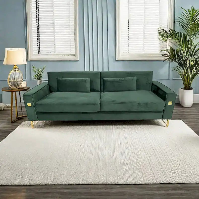 Modern 85.63  Velvet 3-seater Sofa with Gold Accents and Plush Cushions for Living Room