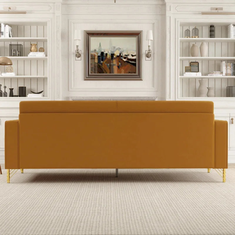 Modern 85.63  Velvet 3-seater Sofa with Gold Accents and Plush Cushions for Living Room