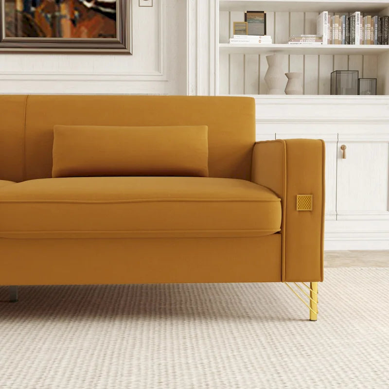 Modern 85.63  Velvet 3-seater Sofa with Gold Accents and Plush Cushions for Living Room