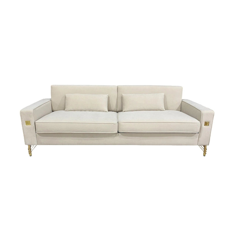 Modern 85.63  Velvet 3-seater Sofa with Gold Accents and Plush Cushions for Living Room