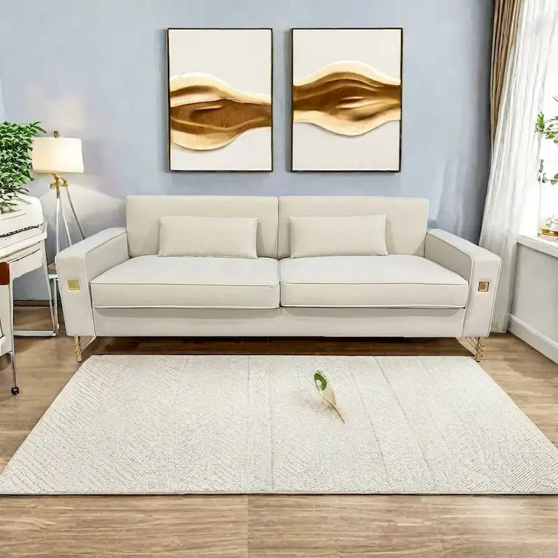 Modern 85.63  Velvet 3-seater Sofa with Gold Accents and Plush Cushions for Living Room