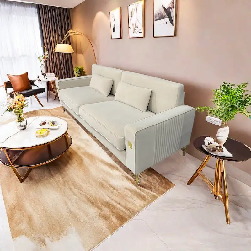 Modern 85.63  Velvet 3-seater Sofa with Gold Accents and Plush Cushions for Living Room