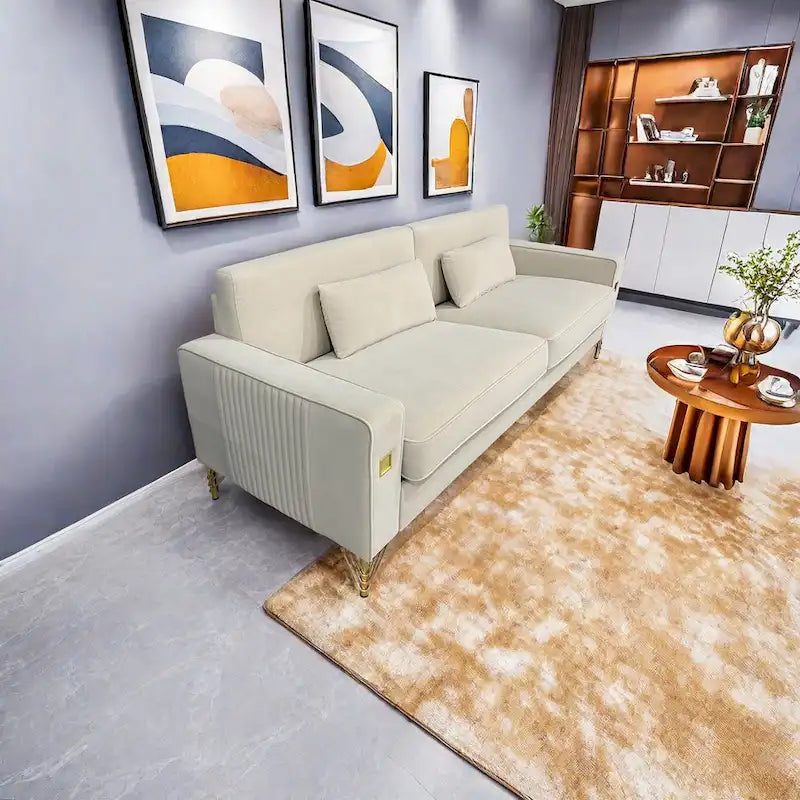 Modern 85.63  Velvet 3-seater Sofa with Gold Accents and Plush Cushions for Living Room