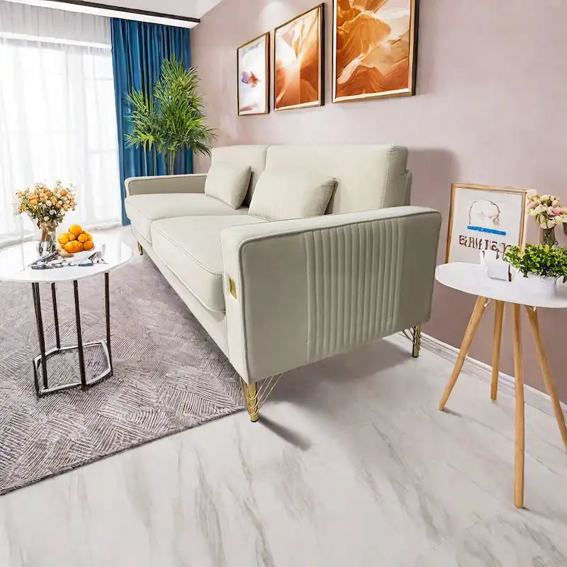Modern 85.63  Velvet 3-seater Sofa with Gold Accents and Plush Cushions for Living Room