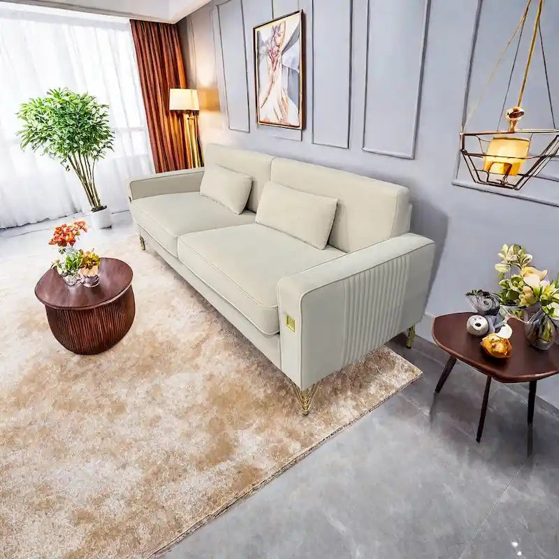 Modern 85.63  Velvet 3-seater Sofa with Gold Accents and Plush Cushions for Living Room