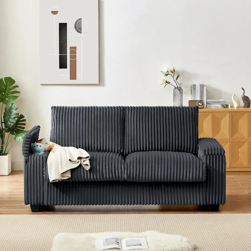 Dark Grey 71  Fabric Loveseat Sofa with Square Storage Armrest and USB port for Living Room