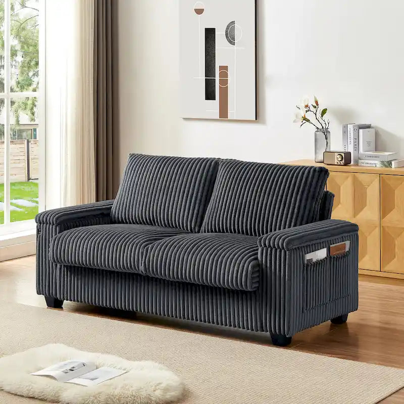 Dark Grey 71  Fabric Loveseat Sofa with Square Storage Armrest and USB port for Living Room