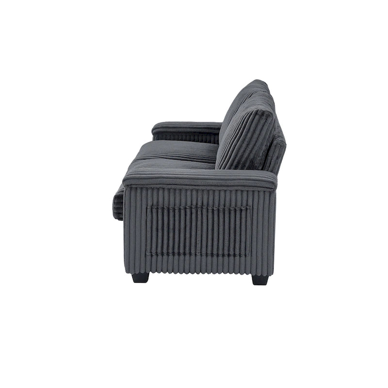 Dark Grey 71  Fabric Loveseat Sofa with Square Storage Armrest and USB port for Living Room